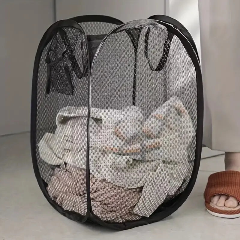 Clothes Basket Large Capacity Mesh Laundry Basket Ventilated Foldable Easy Storage Portable Bathroom Clothes Organizer Bag