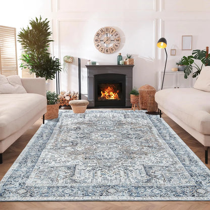 Faux Cashmere Vintage Printed Rug Area Rugs, Low Pile Rugs for Living Room Bedroom