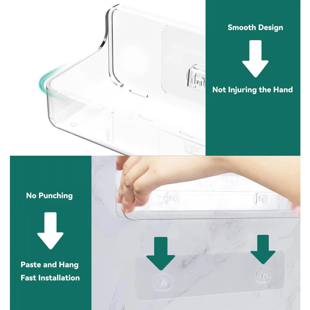 Shower shelves, Adhesive Clear Acrylic Bathroom Shower caddy Organizer, Transparent No Drilling Wall Mount Bathroom Storage