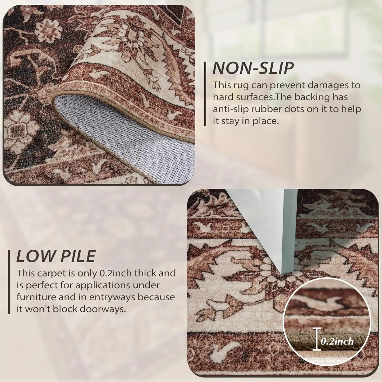 New Vintage Floral Rugs Soft Accent Large Area Rug Fluffy Carpet for Bedroom Living Room