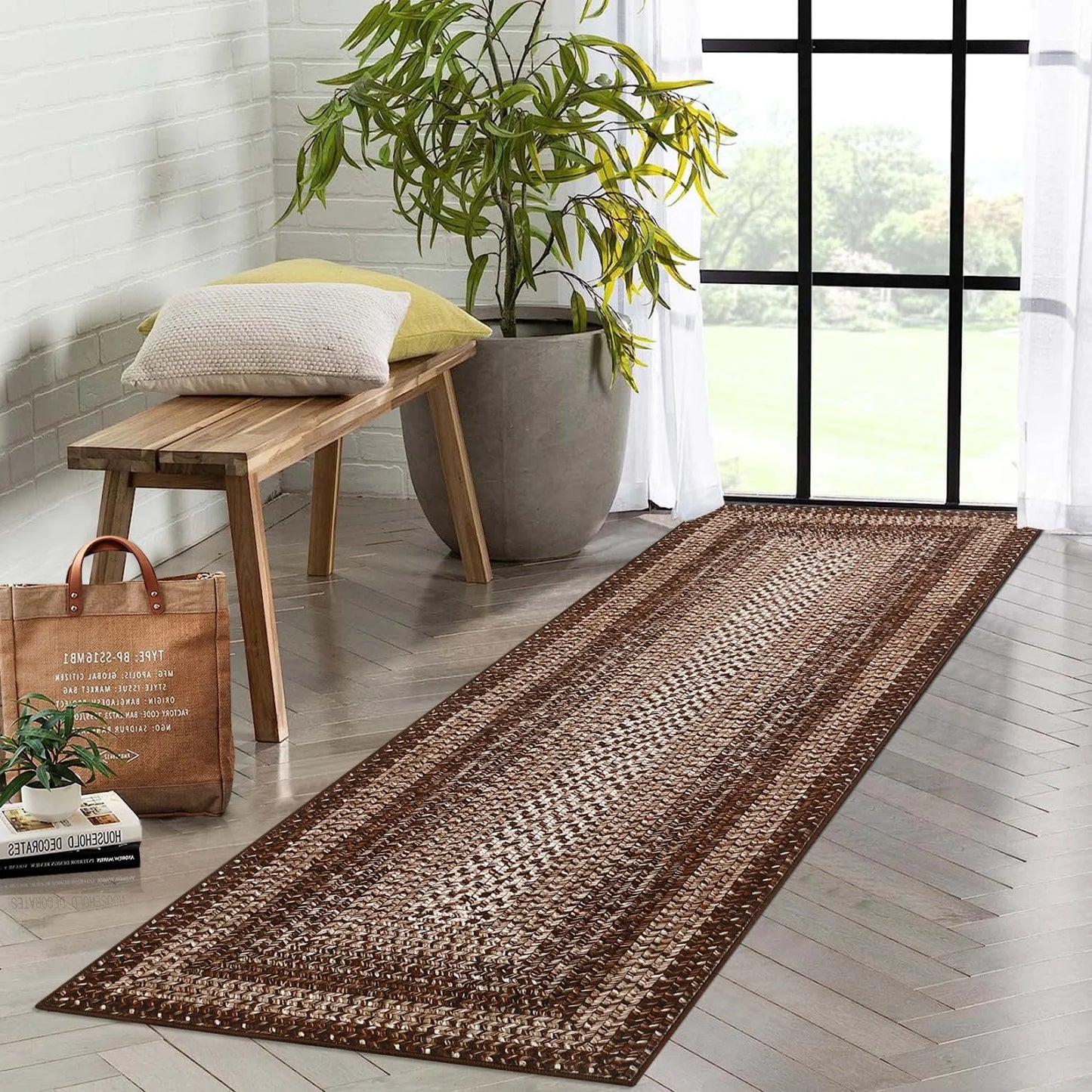 Washable Area Rugs ,Braided Print, Non Slip