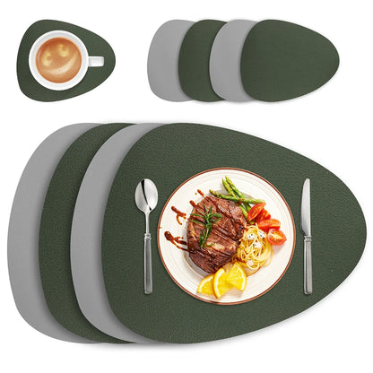 Irregular Shape PU Leather Placemats Set Oil-Proof Waterproof Dual-Sided Place Mats for Kitchen Bistro Tables Bars Coffee Shops