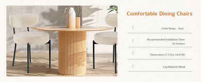 Ergonomic Round Dining Chairs Set of 2 Plush Fabric Kitchen Chairs with Curved Backrest Metal Legs