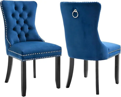 Velvet Upholstered Dining Chairs Set of 4 Wingback Kitchen Room Black Accent Chairs 4PC Solid Wood Leg