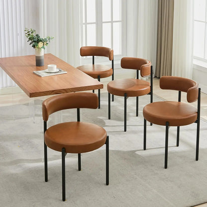 Faux Leather Dining Chairs Set of 4, Mid Century Modern Dining Room Chairs with Barrel Backrest, Upholstered Black Kitchen Chair