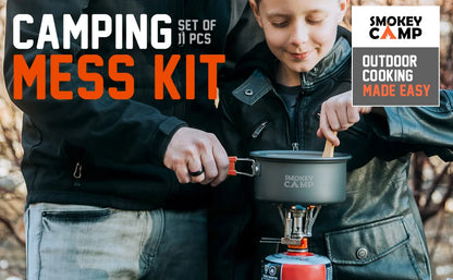 Camping Cookware Mess Kit Set with Stove - Backpacking Camping Pots and Pans Set All in One Non-Stick Camping Cooking Set