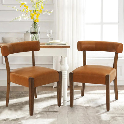 Faux Leather Dining Chairs Set of 4 Upholstered Kitchen & Dining Room Wooden Chairs Mid Century Modern Dining Chairs Low Back