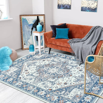 Faux Cashmere Vintage Floral  Soft Accent Area Rug, Low Pile for Living Room Bedroom