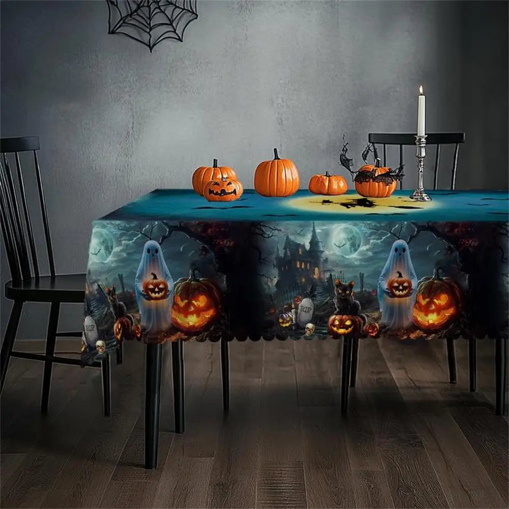 Halloween decoration printed round rectangle tablecloth, pumpkin bat witch ghost tablecloth, holiday party decoration,