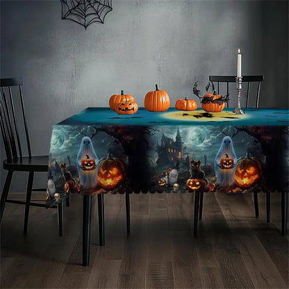 Halloween decoration printed round rectangle tablecloth, pumpkin bat witch ghost tablecloth, holiday party decoration,