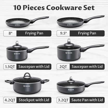 Induction Cookware Pots and Pans Set 10 Piece,  Dishwasher Safe Nonstick Cooking Pans, Stay-Cool Bakelite Handle