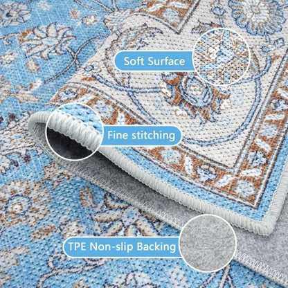 Vintage Floral  Soft Accent Area Rug  Low-Pile Carpet for Living Room Bedroom