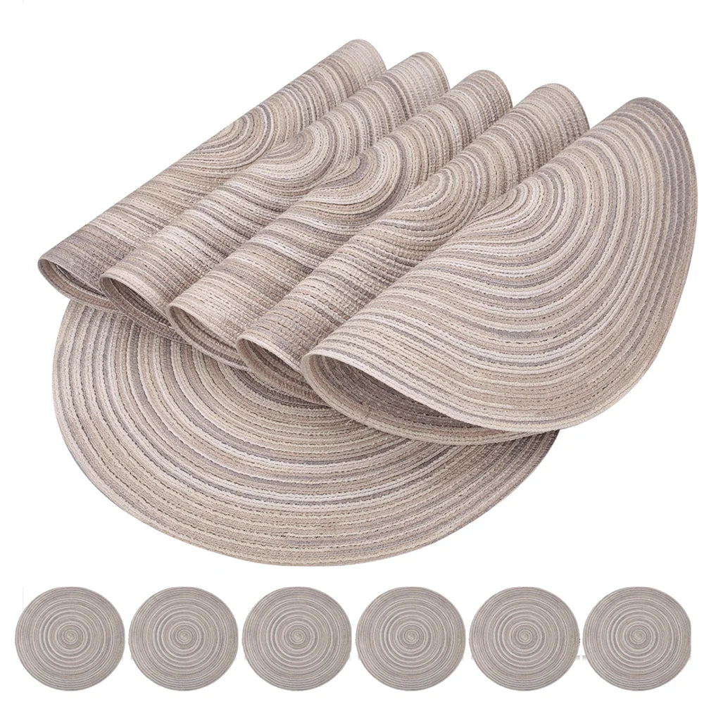 Round Braided Set of 6 Washable Round Placemats for Christmas Kitchen Wedding Dining Table 34cm Woven Heat Resistant Place Mats