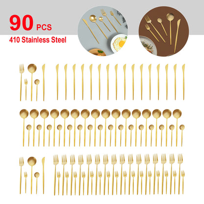 90Pcs Gold Stainless Steel Silverware - Heavy Duty Cutlery, 420 Stainless Steel Tableware Set for Wedding, Buffets, Restaurants