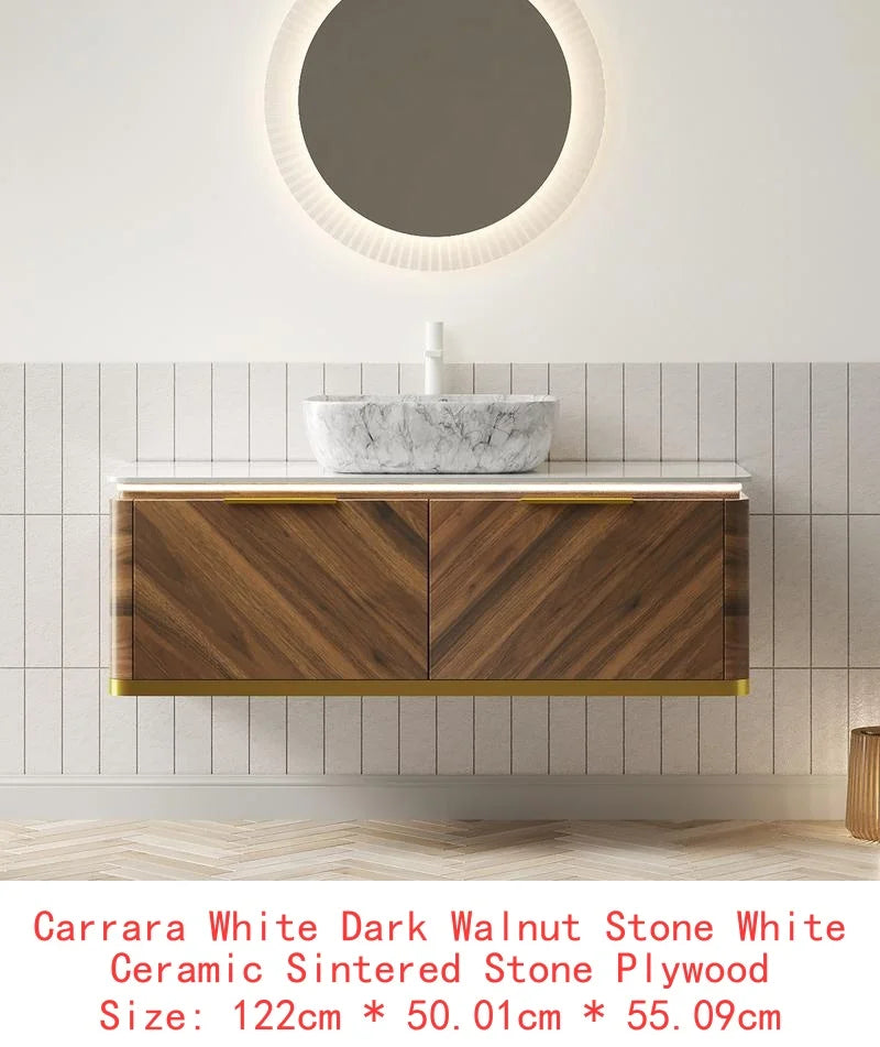 60" Bathroom Vanity with Sinks, Floating Plywood Storage Cabinet, 2 Drawers with Sensor Light, 2 Ceramic Vessel Basins