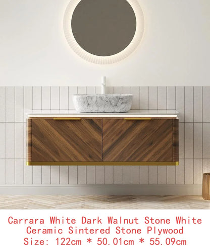 60" Bathroom Vanity with Sinks, Floating Plywood Storage Cabinet, 2 Drawers with Sensor Light, 2 Ceramic Vessel Basins