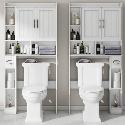 Bathroom Organizer Storage Wood Over The Toilet Storage Cabinet with Barn Doors &Toilet Paper Stand 67'' Tall Toilet Rack