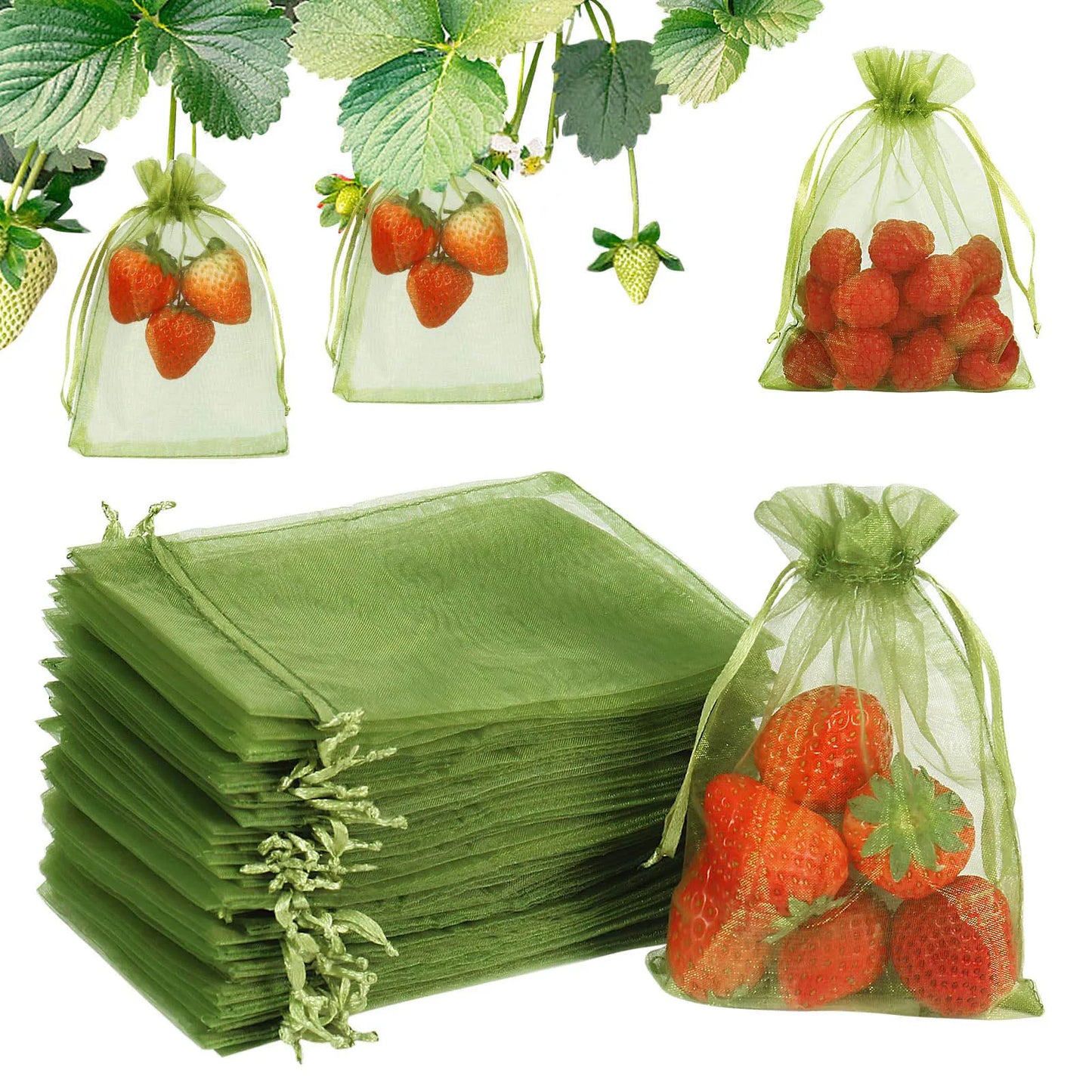 100pcs Drawstring Mesh Bags Fruit Cover Pest Barrier Protective Nets Insect anti-mosquito Net Bag Plant Garden Supplies