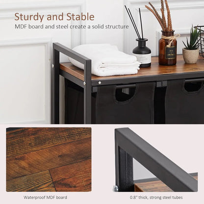 Laundry Hamper, Laundry Basket Organizer Laundry Sorter 2 Section with Removable Laundry Bag and Top Shelf