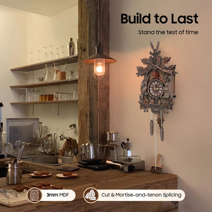 Wooden Cuckoo Clock with Pendulum Bird Automatic Chiming for Living Room Kitchen Office Wall Silent Quartz Movement