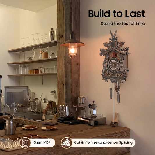 Wooden Cuckoo Clock with Pendulum Bird Automatic Chiming for Living Room Kitchen Office Wall Silent Quartz Movement
