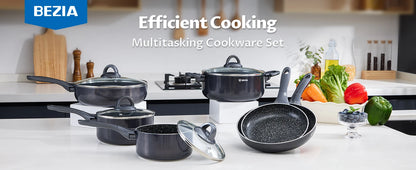 Induction Cookware Pots and Pans Set 10 Piece,  Dishwasher Safe Nonstick Cooking Pans, Stay-Cool Bakelite Handle