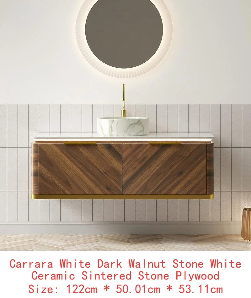 60" Bathroom Vanity with Sinks, Floating Plywood Storage Cabinet, 2 Drawers with Sensor Light, 2 Ceramic Vessel Basins