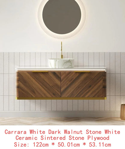 60" Bathroom Vanity with Sinks, Floating Plywood Storage Cabinet, 2 Drawers with Sensor Light, 2 Ceramic Vessel Basins