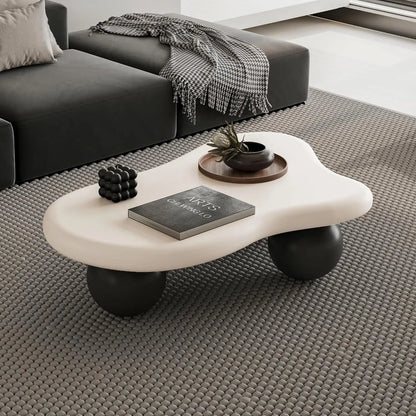 40" Black Modern Coffee Table Cloud Shape Low Center Table with 3 Ball Legs Cute Irregular Indoor Tea Table for Living Room