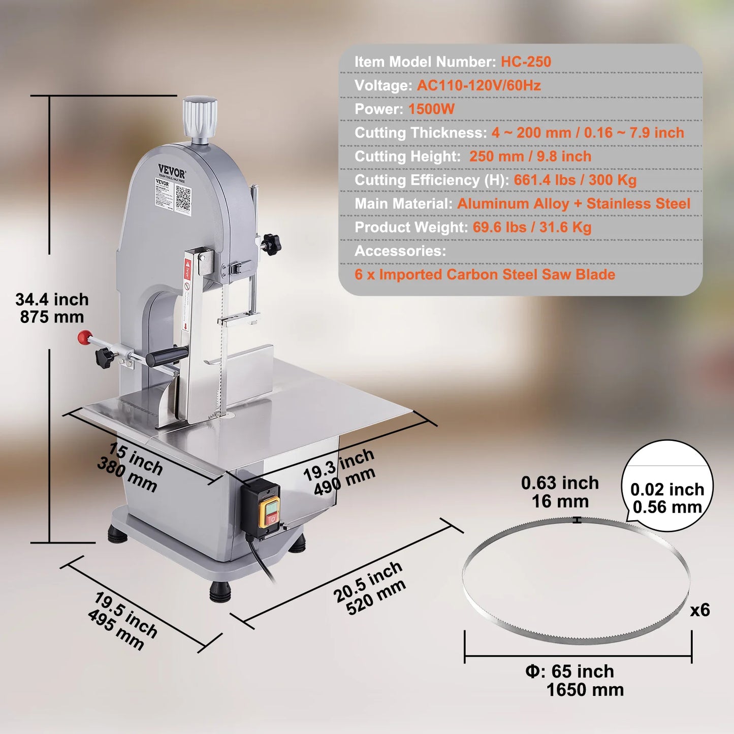 Tabletop Stainless Steel Bandsaw Bone Cutter for Home Kitchen