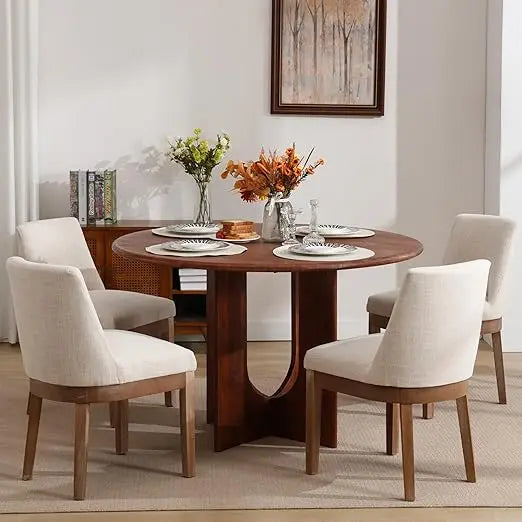 set of 4 comfortable linen-upholstered dining chairs with back support for modern kitchen