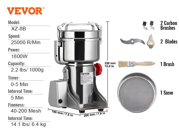 150-2500g Electric Grain Mill Grinder