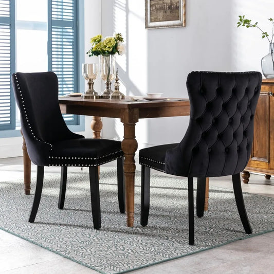 Velvet Upholstered Dining Chairs Set of 4 Wingback Kitchen Room Black Accent Chairs 4PC Solid Wood Leg