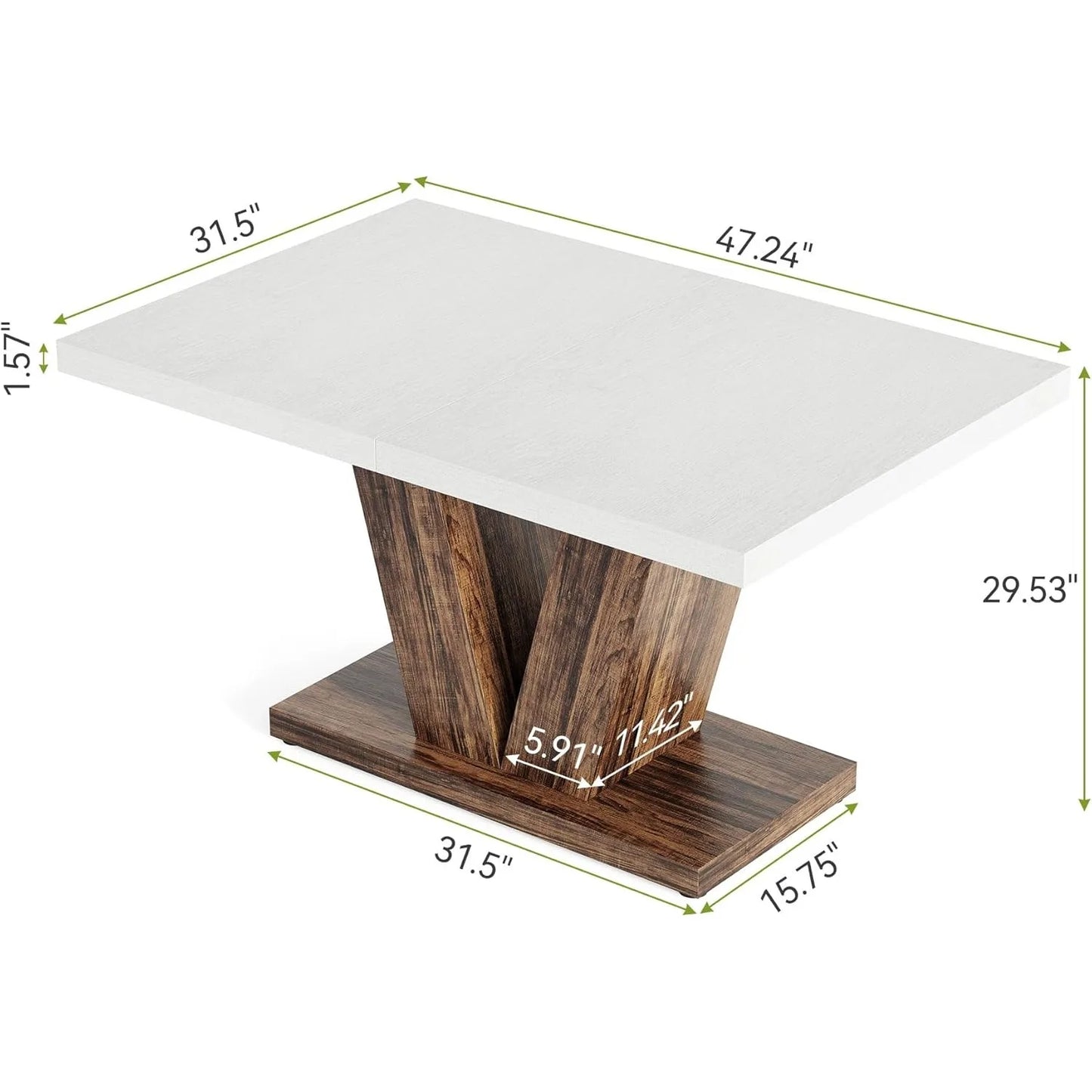 47 Inches Dining Table for 4, Modern Dining Room Tables, White Rectangle Table for Dining Room, Kitchen, Living Room