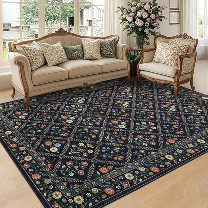 Vintage Washable Area Rugs for Living Room Soft Low-Pile Non-Slip Carpet  for Bedroom Dining Room Home Office