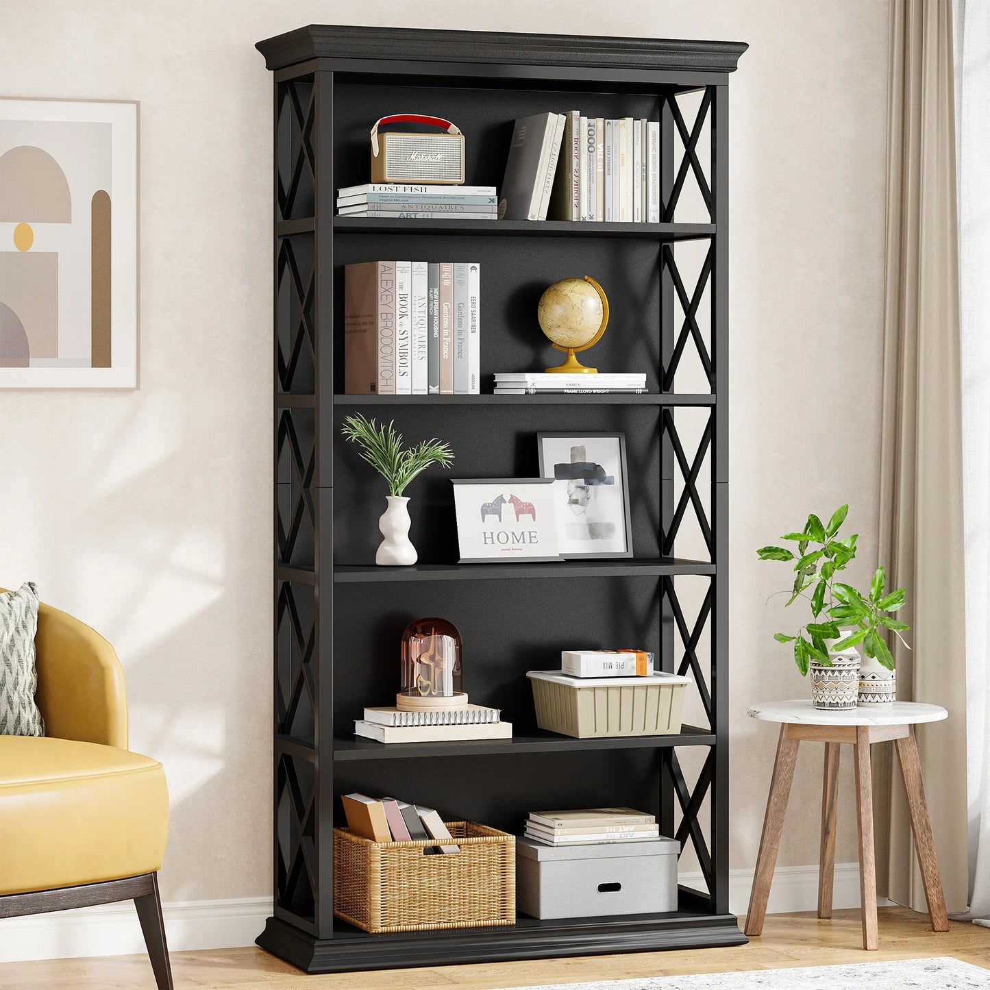 6-Tier Bookcase, 71 Inches Industrial Bookshelves and Bookcases, Floor Standing 5 Shelf Display Storage Shelves