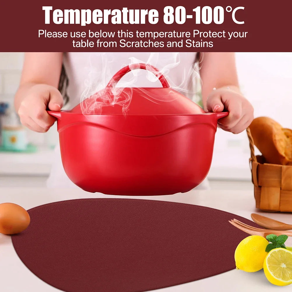 Irregular Shape PU Leather Placemats Set Oil-Proof Waterproof Dual-Sided Place Mats for Kitchen Bistro Tables Bars Coffee Shops