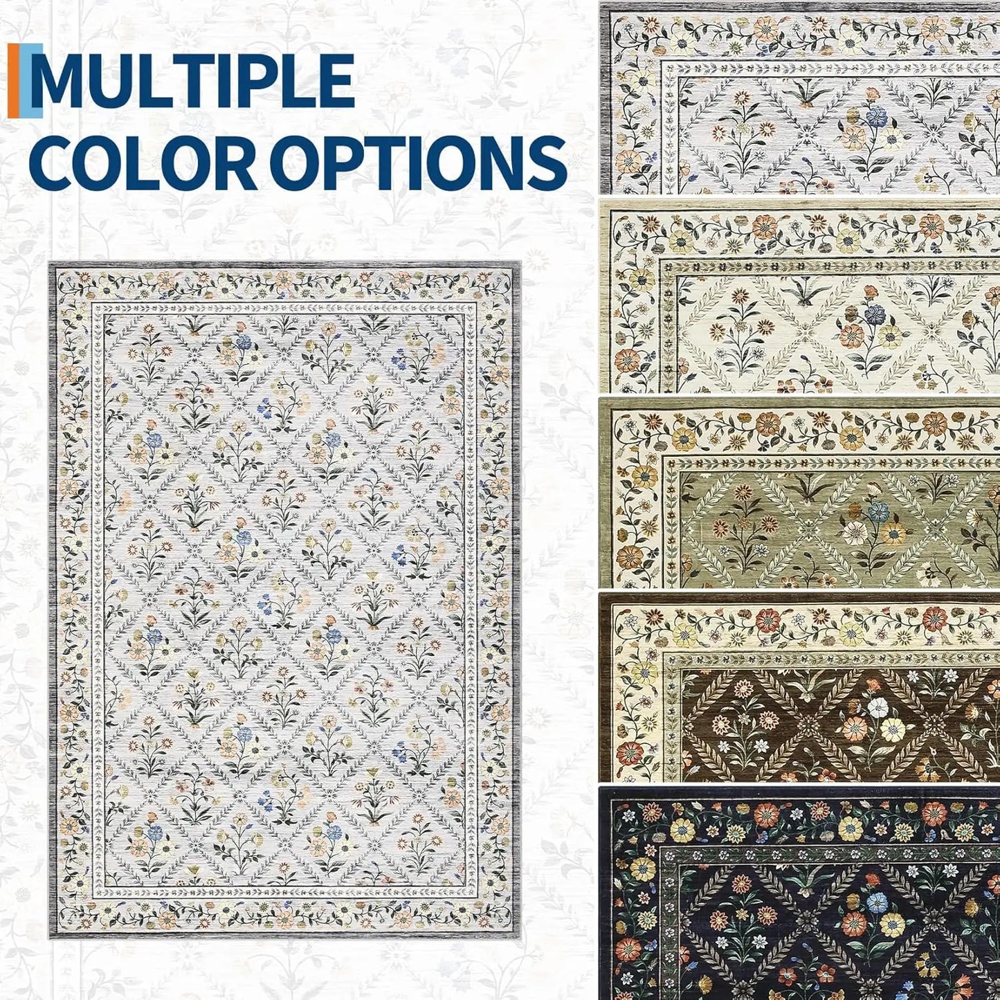 Vintage Washable Area Rugs for Living Room Soft Low-Pile Non-Slip Carpet  for Bedroom Dining Room Home Office