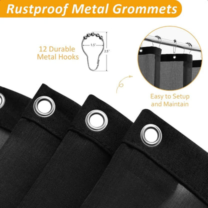 Black Linen Shower Curtain with Snap in Liner Set and Hooks Rustic Style Modern Farmhouse Shower Curtain Heavy Duty Burlap Clot