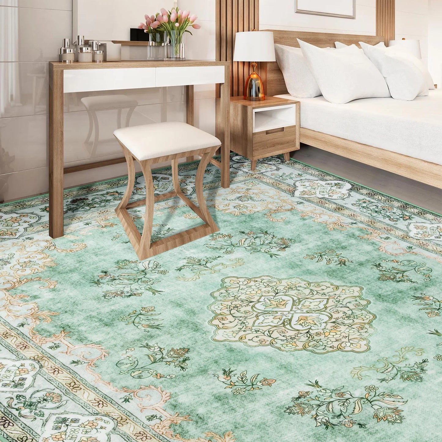 Elegant Floral Faux Wool Area Rug