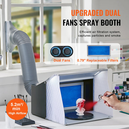 Airbrush Spray Booth Portable Hobby  Kit with 4 LED Light Powerful Dual Exhaust Fans