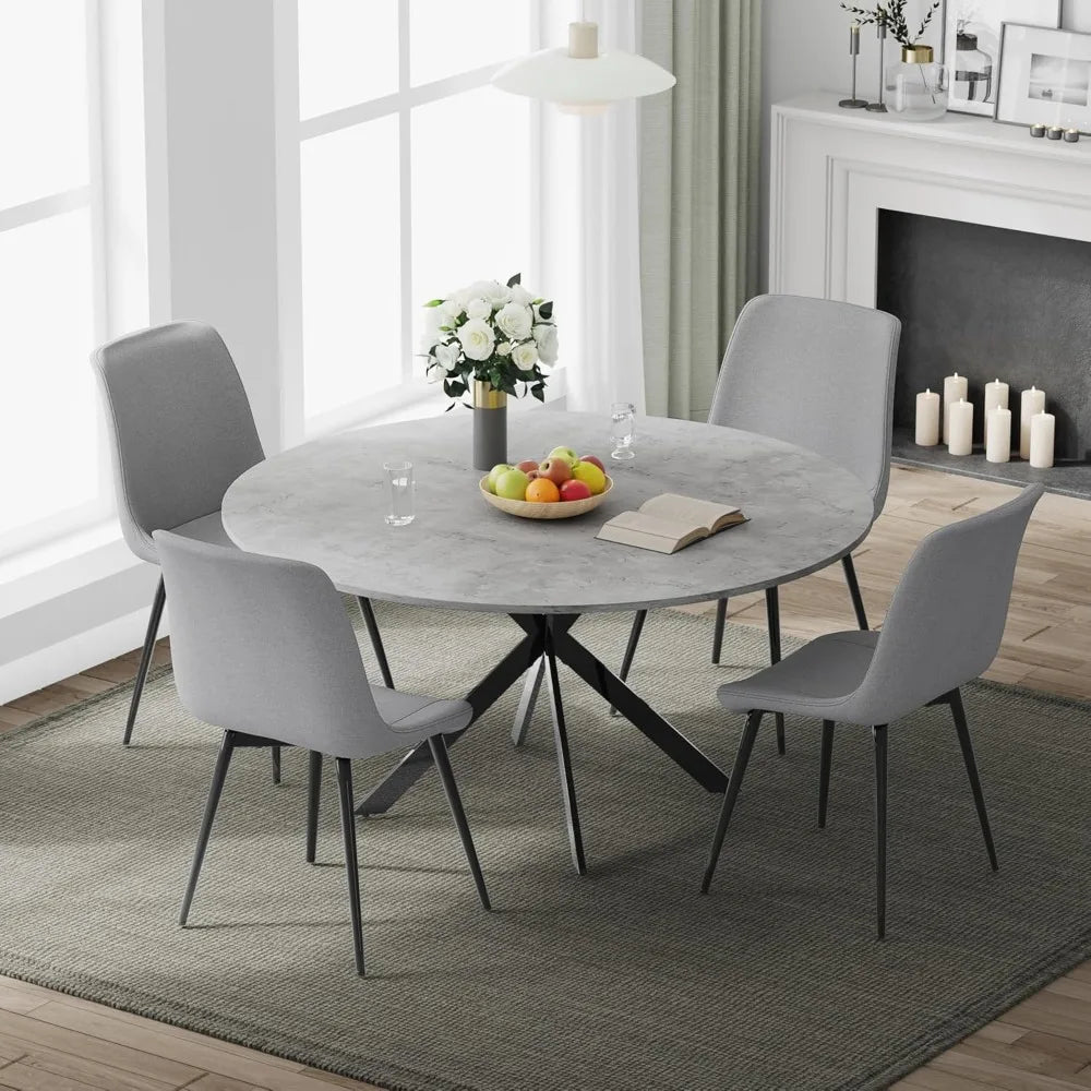 47" Round Dining Table Set for 4, Modern Kitchen Table Set with Steel Legs