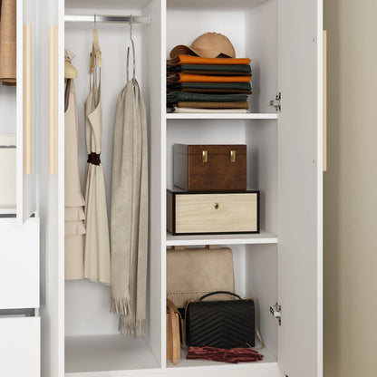 Modern Wardrobe Armoire Closet with 2 Drawers, 6 Storage Cubes & 2 Hanging Rods