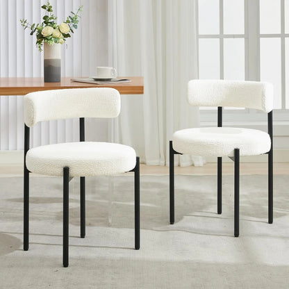 Faux Leather Dining Chairs Set of 4, Mid Century Modern Dining Room Chairs with Barrel Backrest, Upholstered Black Kitchen Chair