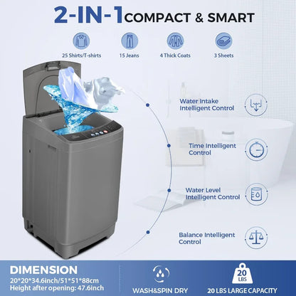Portable Washing Machine, 20Lbs Capacity Full-Automatic Portable Washer Machine, 2.8Cu.ft Washer and Dryer Combo