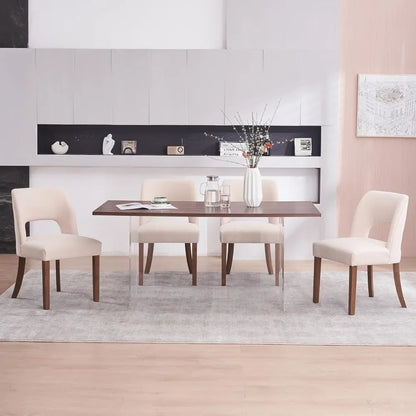 Wooden Dining Chairs Set of 2, Modern Fabric Upholstered Dining Room Chair Kitchen Chairs, Rustic Farmhouse Seating w/Comfort Cu