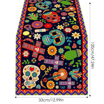 Mexican Skull Tablecloths Rustic Linen Table Cloth Mexican Theme Party Supplies Day Of The Dead Altar Decorations For Festival