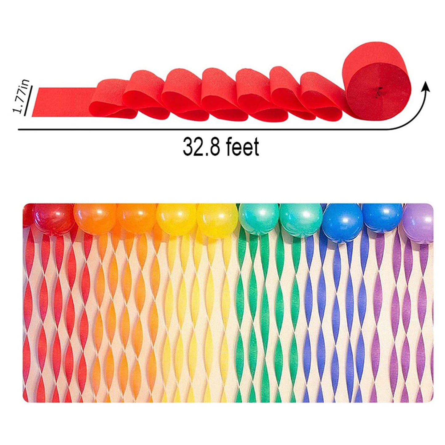 12Pcs/Rolls Crepe Paper Decorations in 12 Colors 82ft