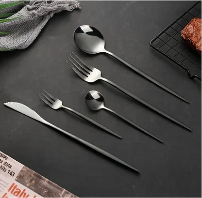 60pcs Stainless Steel - Luxe Golden Cutlery Set, Mirror Polished, Dishwasher Safe, Includes Knives, Forks & Spoons in Gift Box,