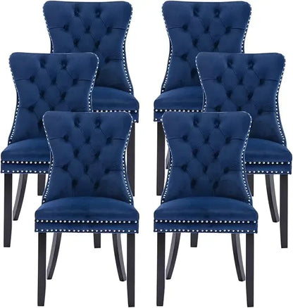 Leather Dining Chairs Set of 6, Upholstered Dining Room Chair with Nail head Trim and Solid Wood Legs, Luxury Wingback